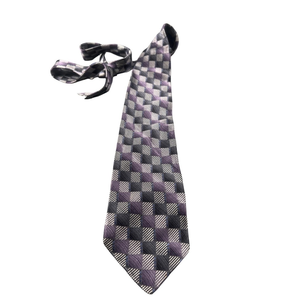 Stafford Mens Geometric Pattern Silk Necktie Purple Black‎ Silver